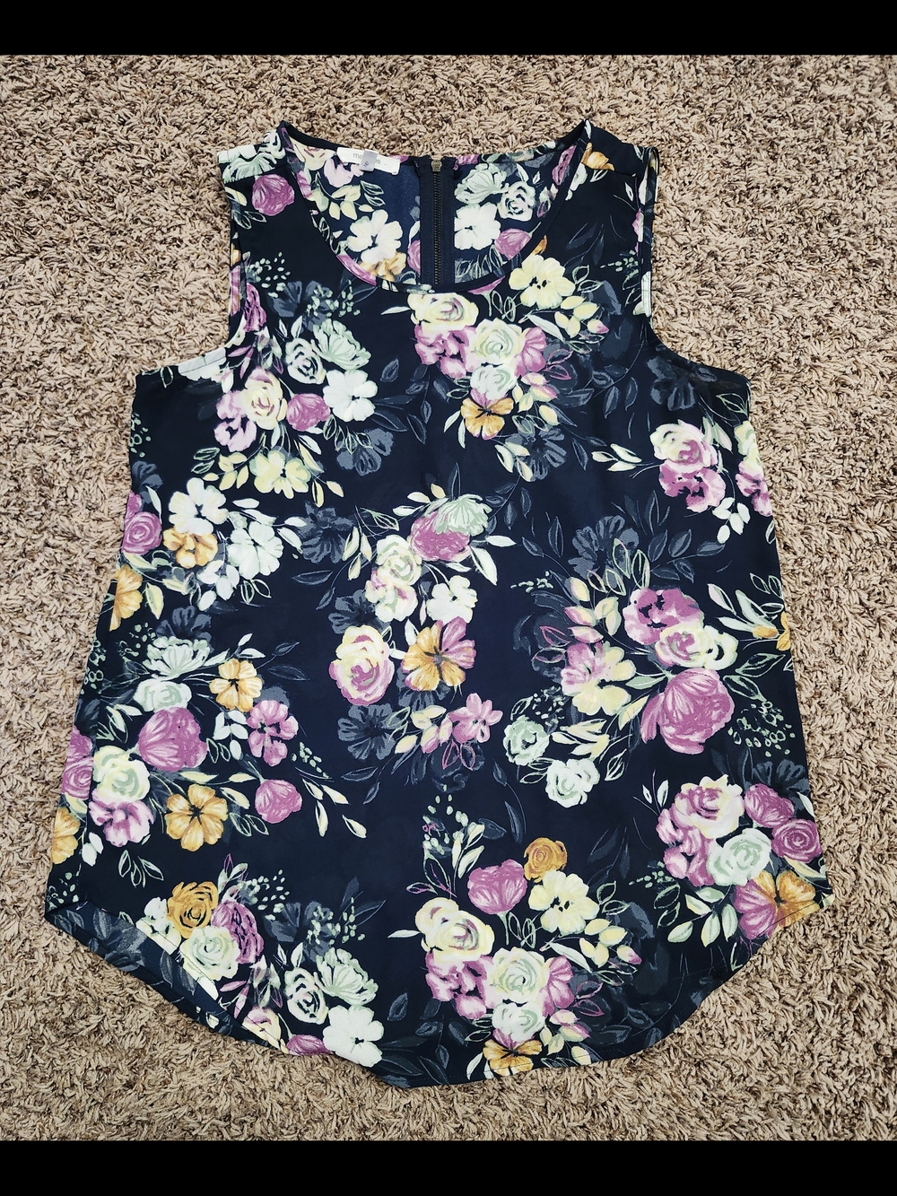 Maurices Floral Sleeveless Blouse - Navy with Pink & Yellow Flowers - Small